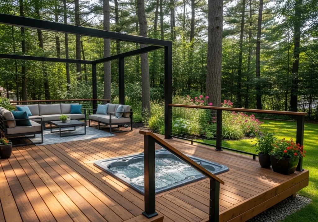 Guide to Deck Construction in Muskoka 2 Muskoka Landscapes and Design Custom Deck with Inlayed Hottub