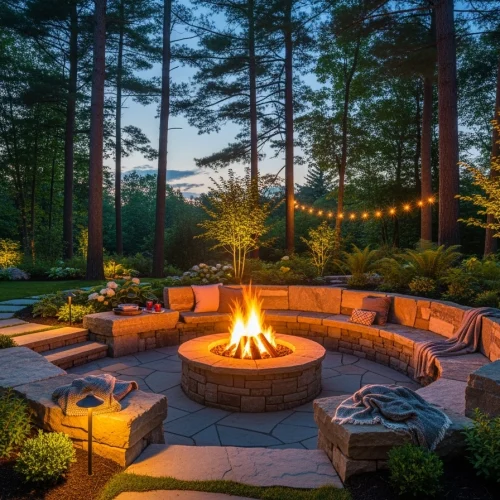 Custom Stone Fire Pits & Outdoor Fireplaces in Muskoka 1 Muskoka Landscapes and Design Custom Large Firepit